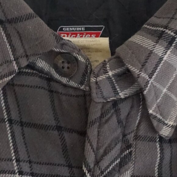 Vintage '90S Dickies Gray Black Plaid Quilt Lined Outdoor Button Up Shacket L - Picture 11 of 11